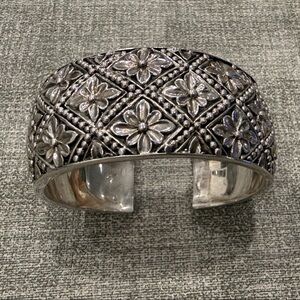 Floral & Beaded Sterling Silver Cuff Bracelet